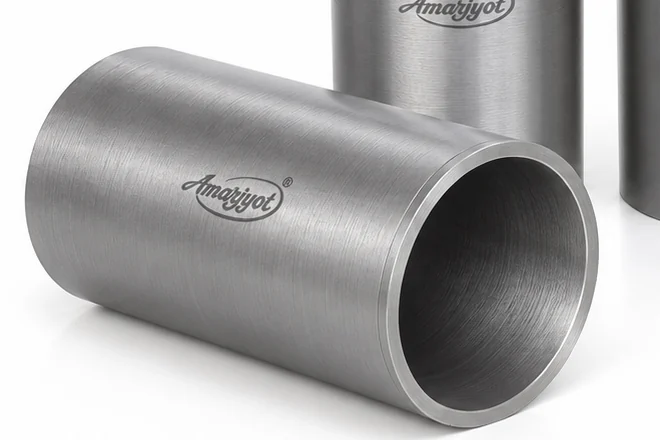 Close-up of a plain thin-wall Amarjyot cylinder sleeve lying on its side, showing the bore and the thin wall
